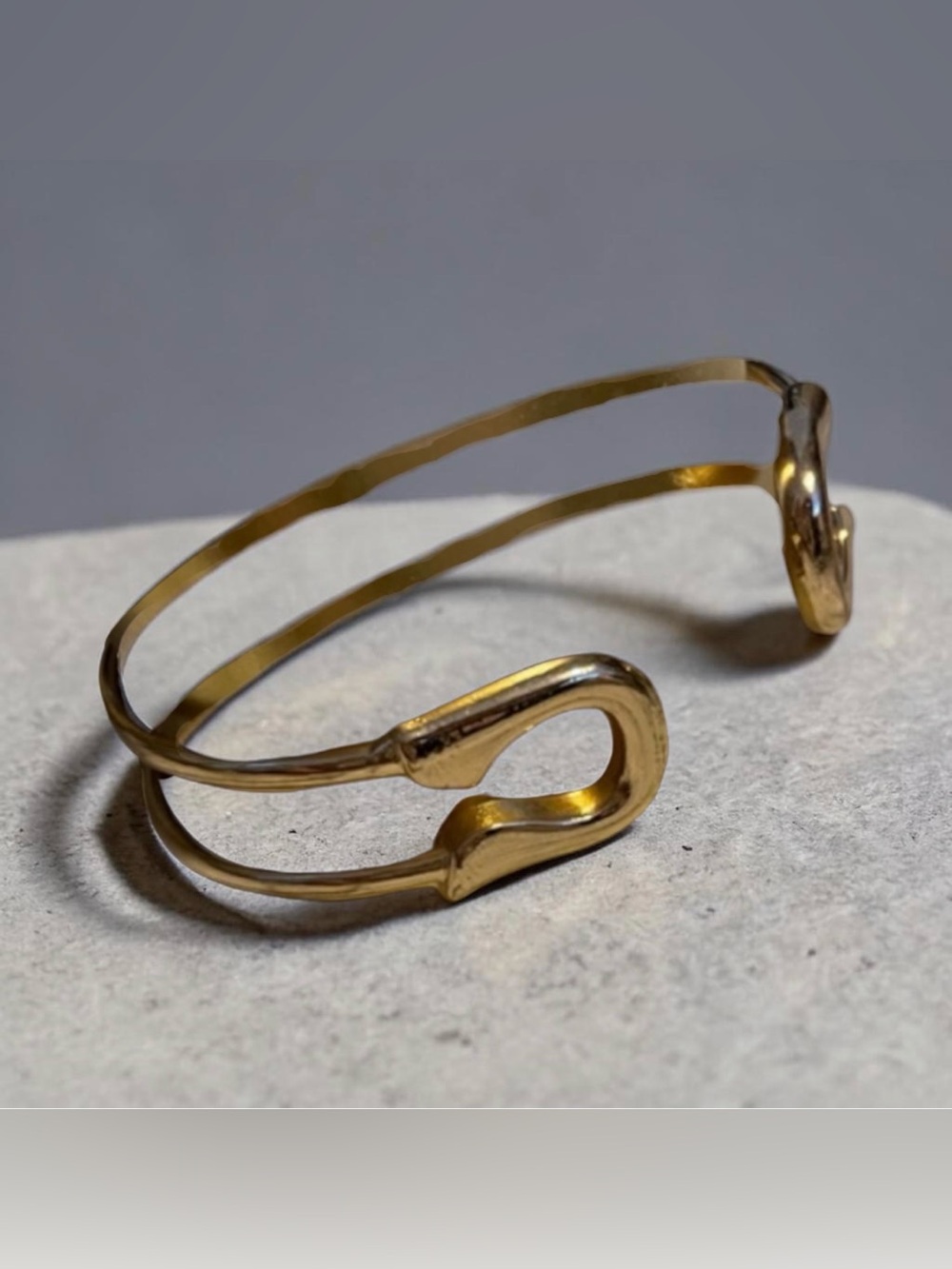 Minimalist Safety Pin Horseshoe Open Cuff Double Band Gold colored bracelet